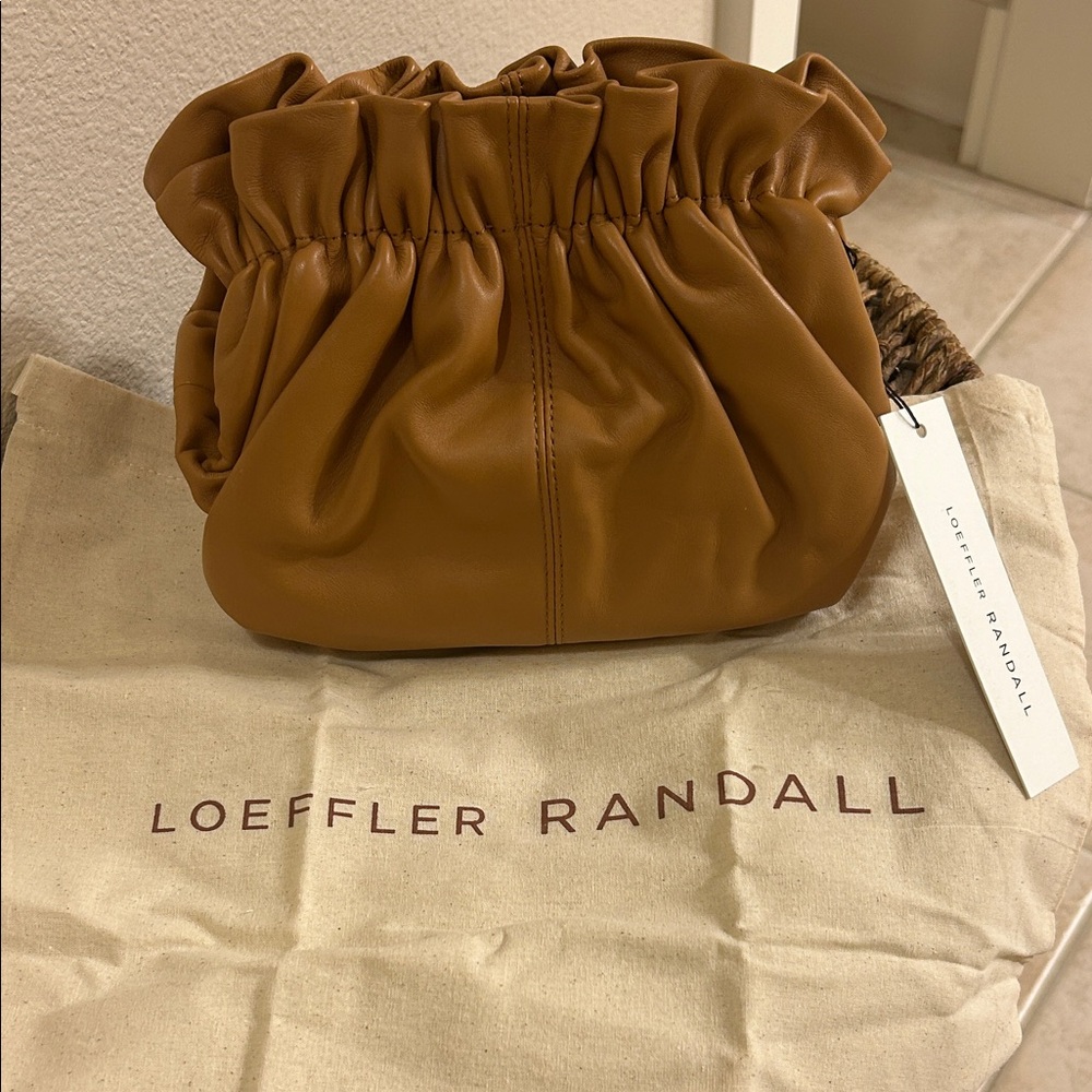 Loeffler Randall leather Brown Gathered Clutch- from Holster .NWT and bag cover